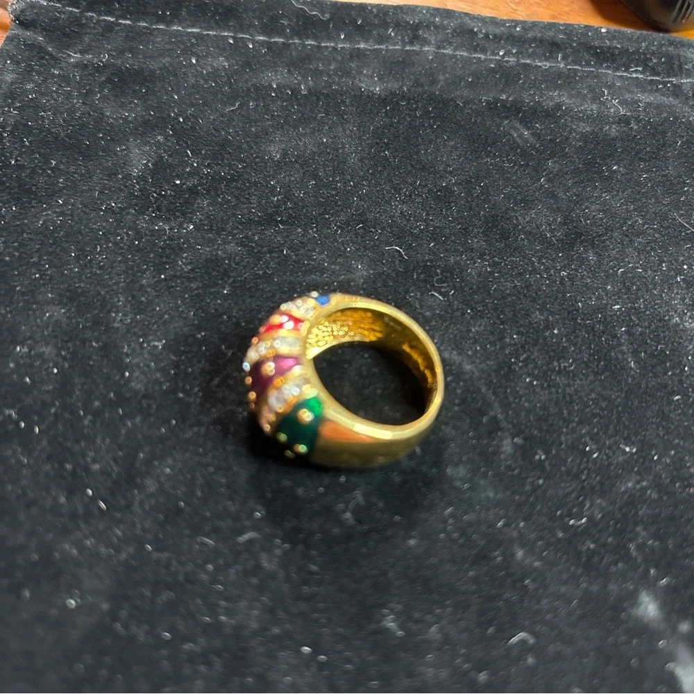 178 Joan Rivers Red, Blue, Green&Purple Enamel Rhinestone Gold Tone Dome 7.75 - Picture 3 of 10